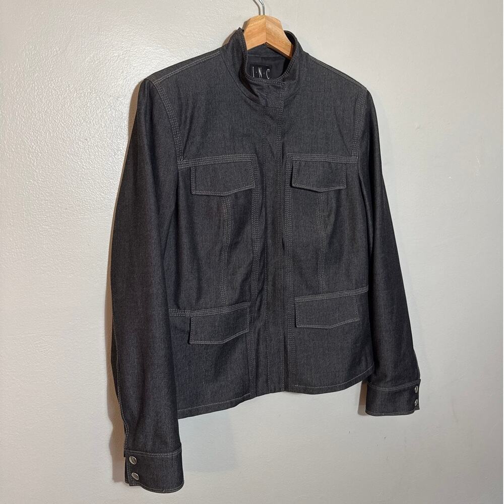 Women's Size 8 INC International Concepts Utility Moto Dark Gray Denim Jacket